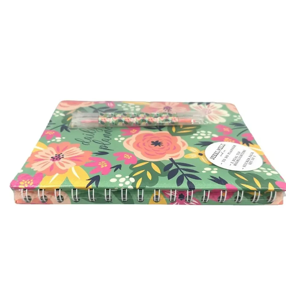 Steel Mill & Co. Floral Daily Planner Set + Highlighters & Stickers (NWT)